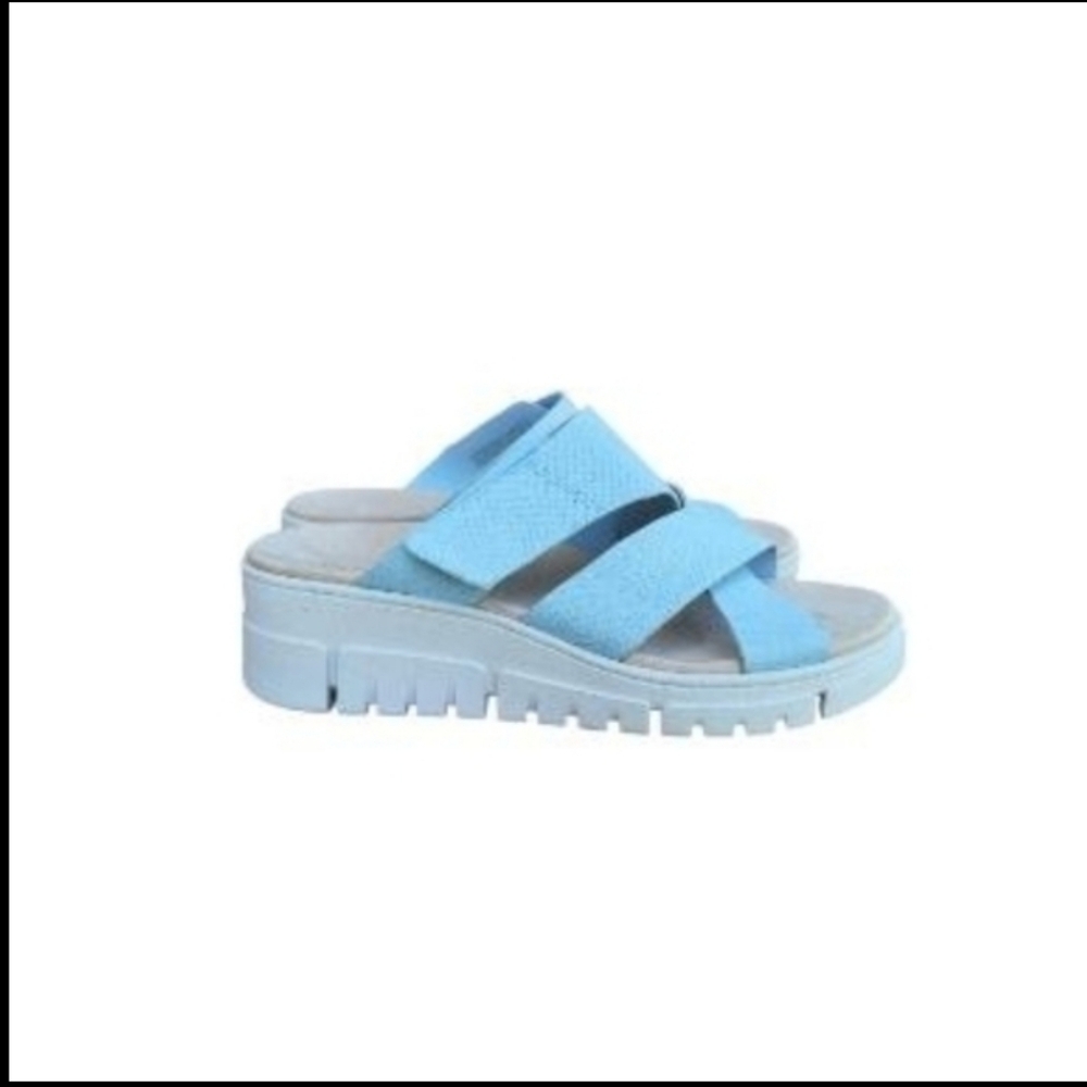 Wide Vionic Uptown Wedge Sandal Slide Heel Casual Shoe Blue Ivory White Women 10 - Picture 14 of 15